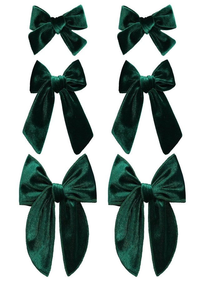 Miroksh Christmas Dark Green Velvet Fable Hair Bows for Girls 3 Sizes Long and Basic 5"& 3.5"&4" Ponytail Knot Bows Alligator Clips, Toddler Teens Women Velvet Hair Accessories Xmas Gift - Image 1
